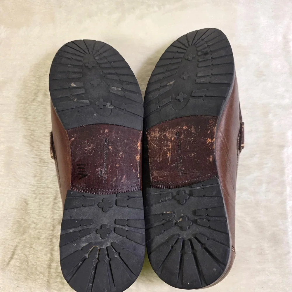 Peter Millar Penny Loafers Brown Leather Slip On Handsewn Moc Toe Mens 9.5 M
